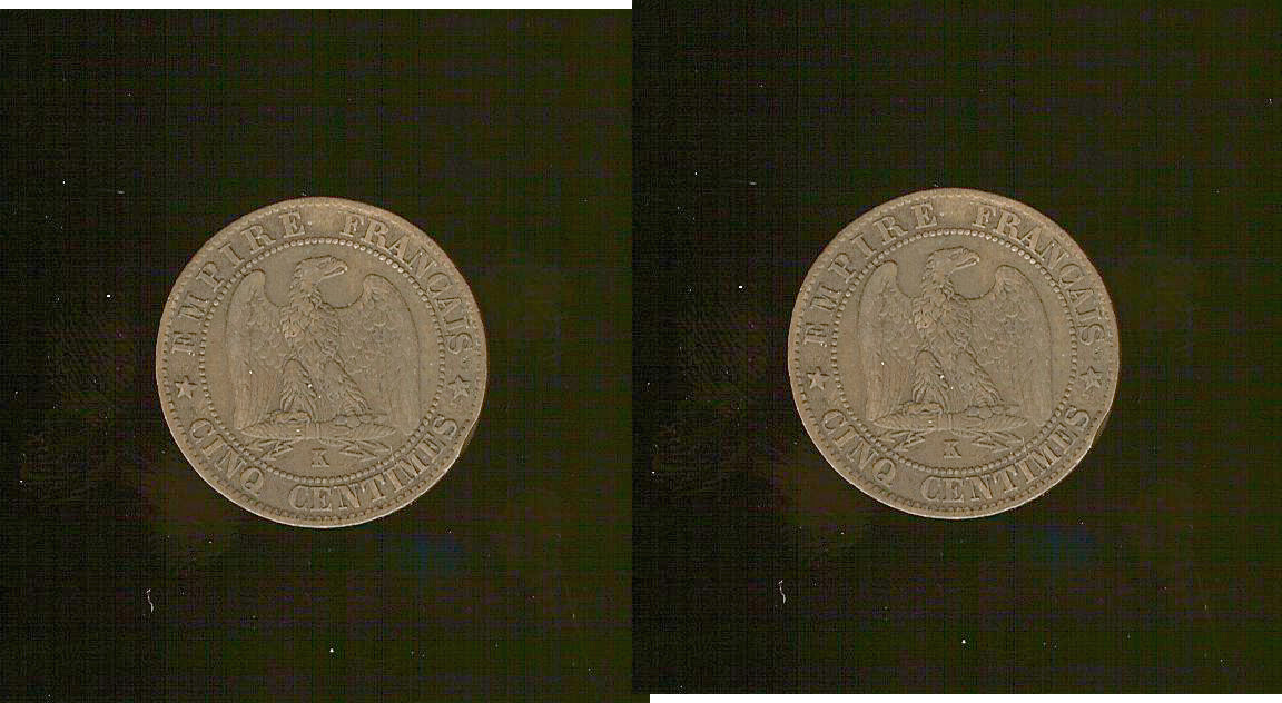 Cinq centimes Napoléon III, tête laurée 1862 Bordeaux TTB- à TTB